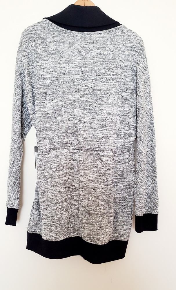 Andrew Marc gray and black long sweater jacket - Picture 6 of 7